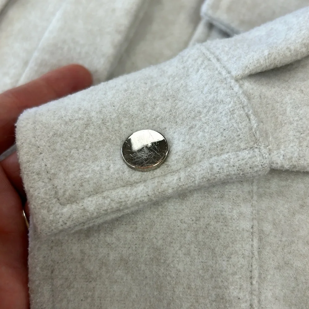 Zara Soft-Touch Overshirt Oversized Shacket Woman’s Size Small Light Gray - Picture 15 of 17